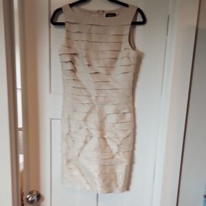 Adrianna Papell Champagne Shutter Pleated Sheath Mini Dress